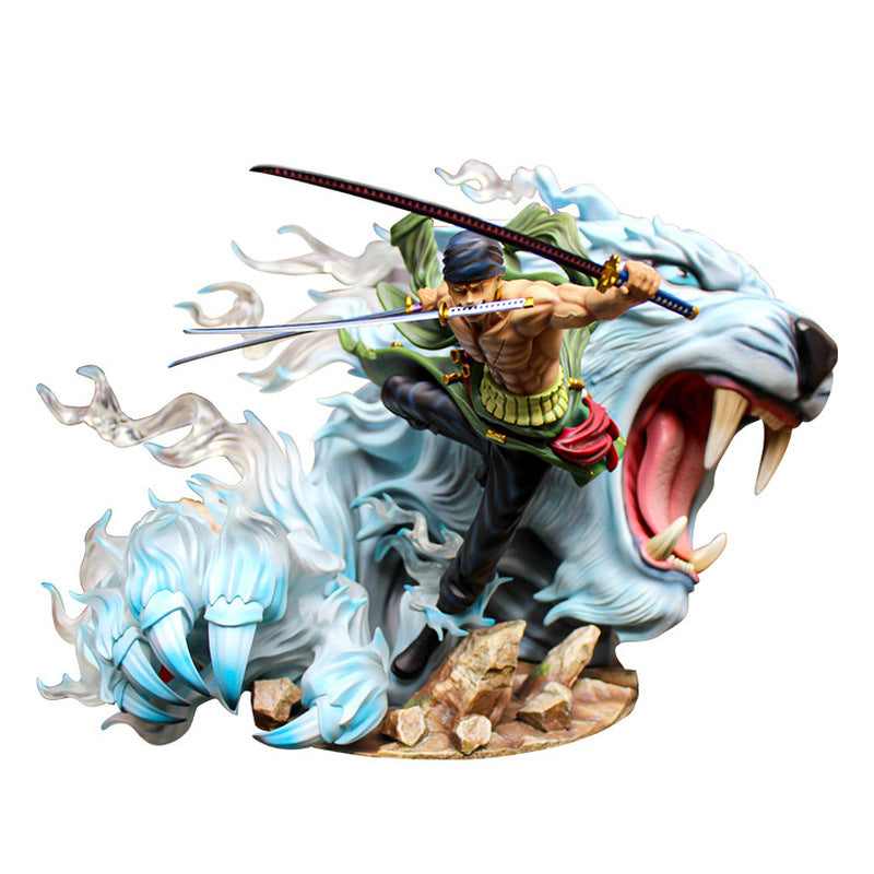 Novelty Games Anime One Piece Roronoa Zoro Gk 13-23cm Statue Extreme Tiger Hunting White Tiger Pvc Figure Collection Model Toys Two Styles