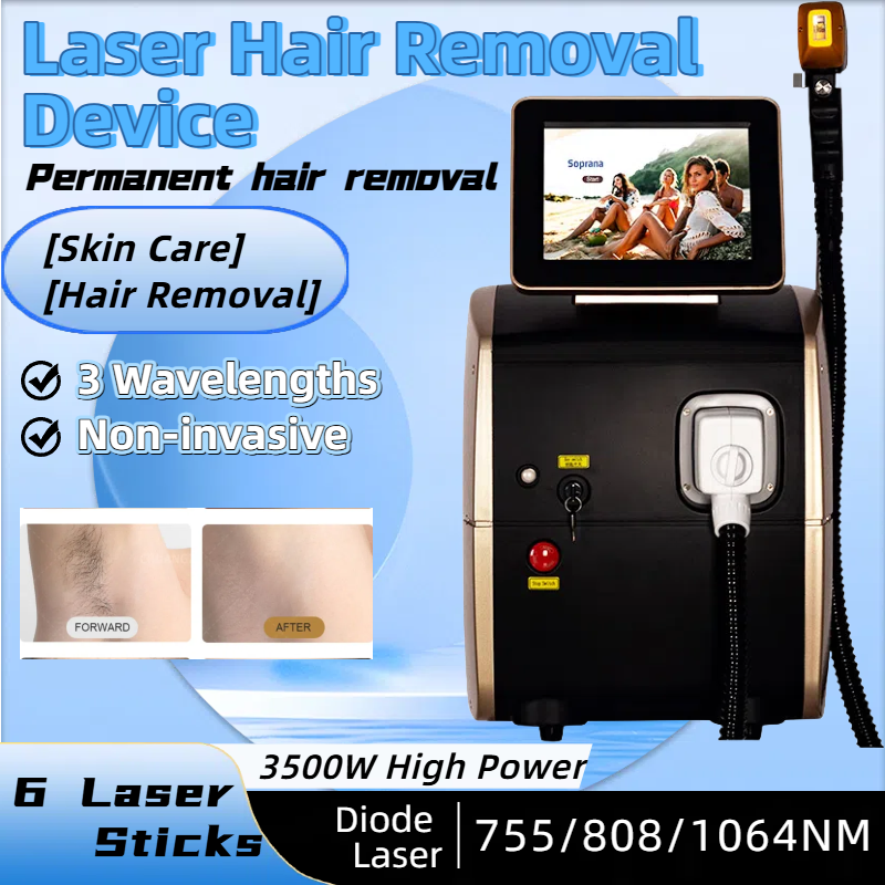 3 Wavelengths Permanent Portable 808nm Diode Laser Hair Removal Ice Alexandrite Diodo Depilacion 755-808-1064nm Skin rejuvenation Laser Machine)