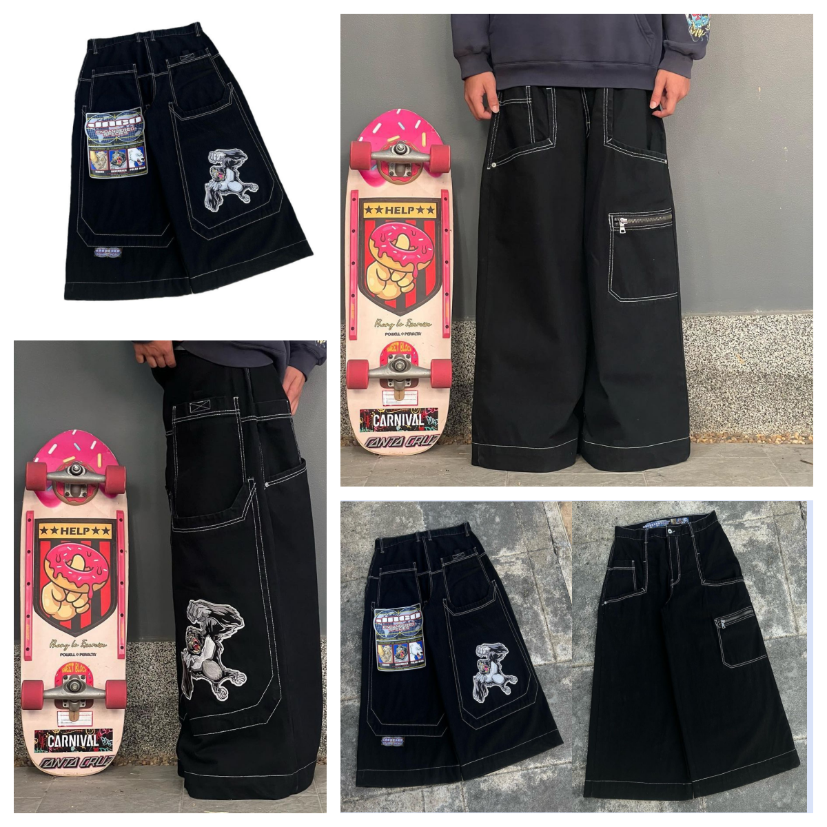 Men&#039;s Jeans American Hip-hop Skateboarding Teen Fashion Brand Loose Large Pocket Aipper Wide-leg Pants High Street Trend Print Versatile Loose