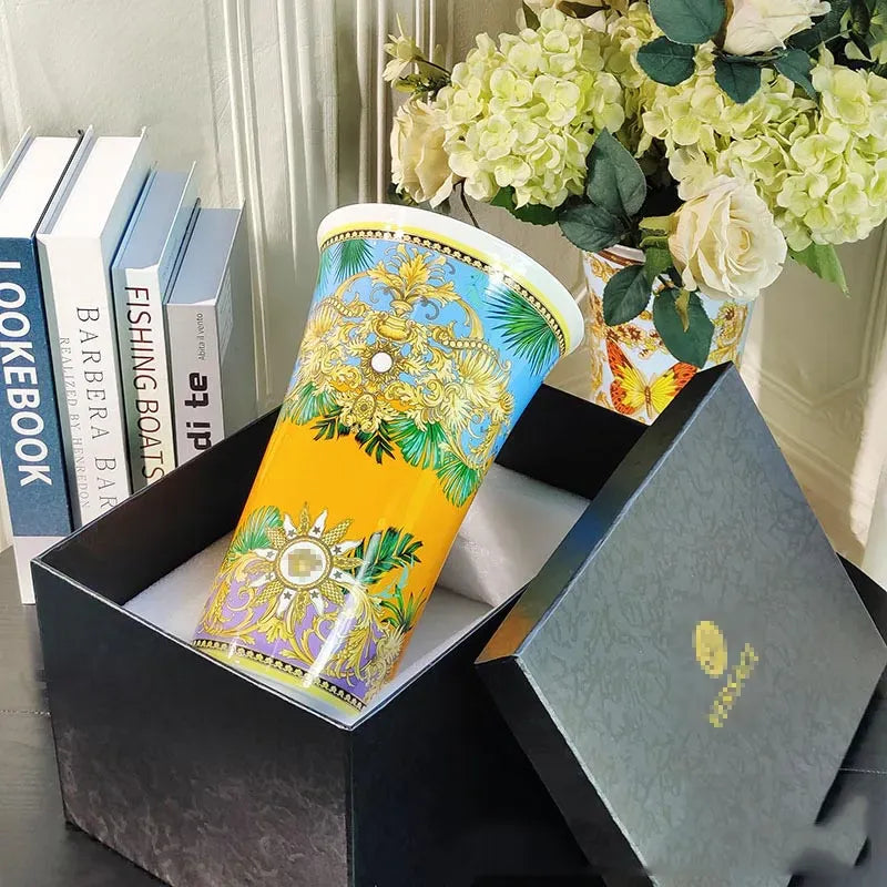 Ceramic vase living room TV cabinet flower arrangement European table decorations furnishings gift