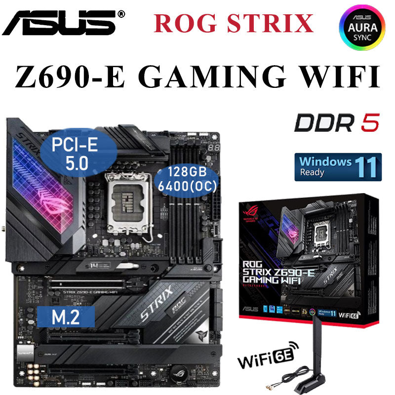 ASUS ROG Strix Z690-E GAMING WIFI LGA 1700 ATX Gaming Motherboard PCIe 5.0 DDR5 M.2 Support Intel 12th Gen CPU Z690 Antenna NEW