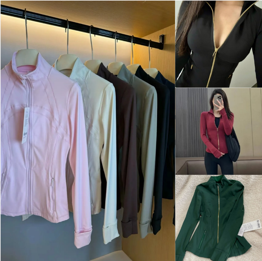 Yoga Jacket Golden zipper Women Define Workout Sport Coat Fitness Jacket Sports Quick Dry Activewear Top Solid Zip Up Sweatshirt Lightweight Running