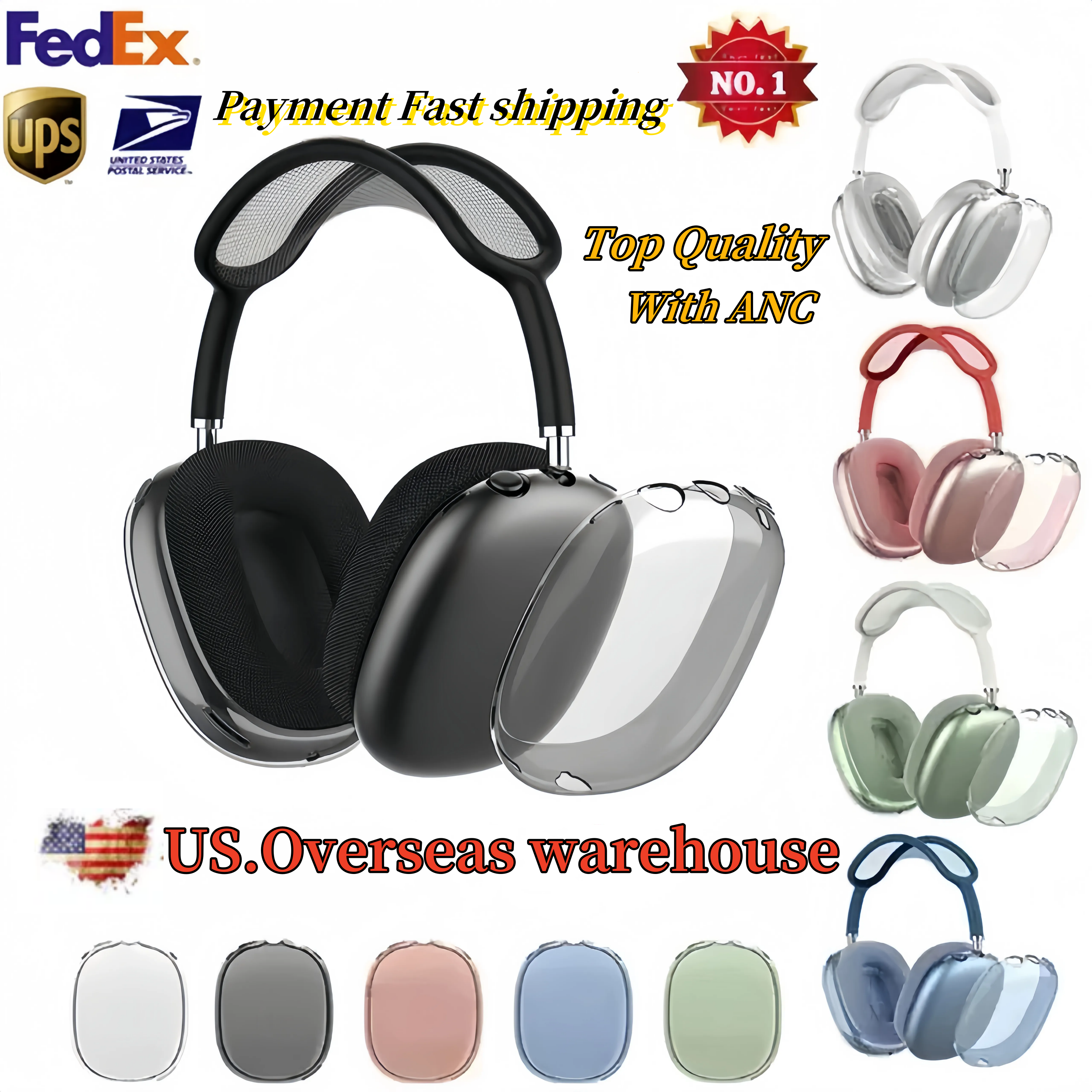 USA Stock For Max 2 Headband Earphones Headphone Accessories Transparent TPU Solid Silicone Waterproof Protective AirPod Maxs Headset cover case