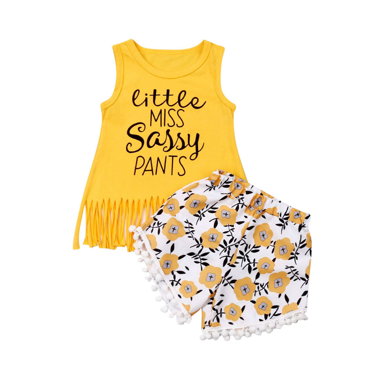 1-6Y Infant Kids Baby Girl Sweet Clothes Sets Sleeveless Letter Print Tassel Tops T-Shirt+Floral Shorts Outfits Set Clothes