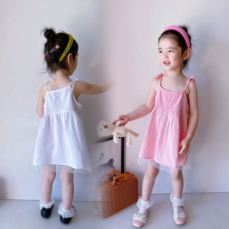 D56 New 0-5 years old girl spring dress mesh skirt baby princess dress solid color summer sleeveless skirt