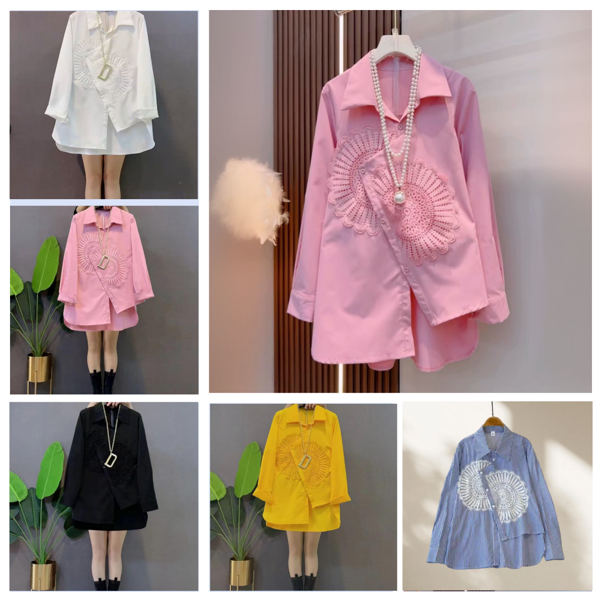 Women&#039;s Blouses Shirt 2025 Fashion Spring Irregular The Design Sense Of Beaded Lace Trim Makes You Look Younger And More Pure In Pink Stylish V