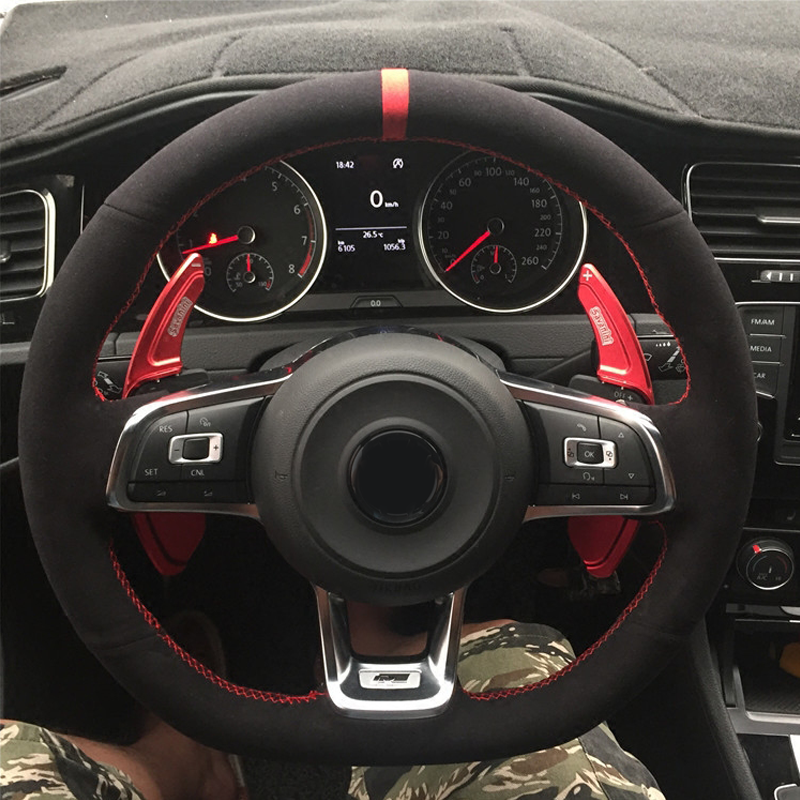 Black Suede Car Steering Wheel Cover for Volkswagen VW Golf 7 GTI Golf R MK7 VW Polo GTI Scirocco 2015 2016 car accessories