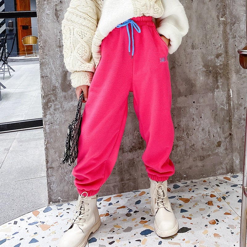 Candy Colors Baby Girls Pants Autumn Winter Plush Warm Harem Jogger Pants Sweatpants 3 4 5 6 7 8 9 10 11 12 Years Girls Trousers