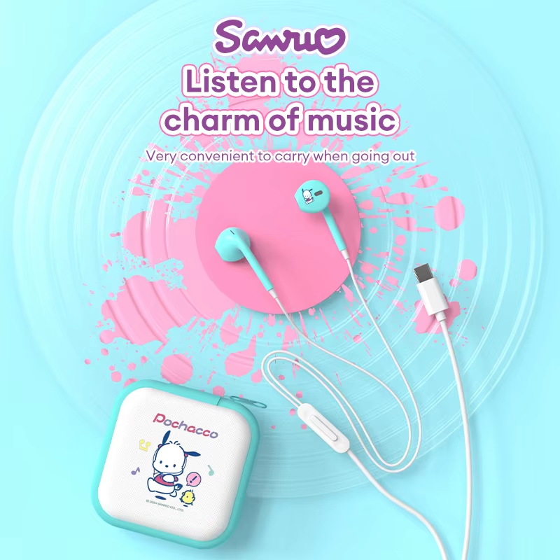Sanrio Hello Kitty Wired Earbuds Semi-In-Ear Portable Earbuds Storage Case JS-0192 High-Definition Lossless Audio Quality Music Earbuds Type-C Inter