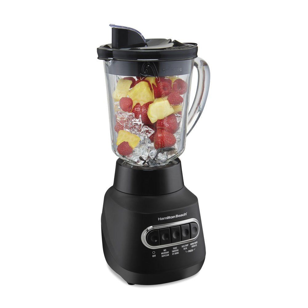Hamilton Beach Power Elite Blender, 40 oz Glass Jar, Stainless Steel Blades, 800 Watts, Black, 58175