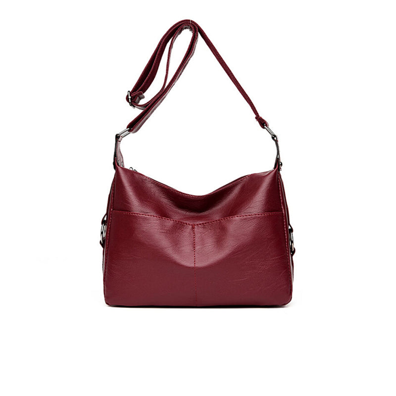 New casual ladies Messenger bag PU leather soft bag shoulder bag simple fashion black and wine red handbag MMM