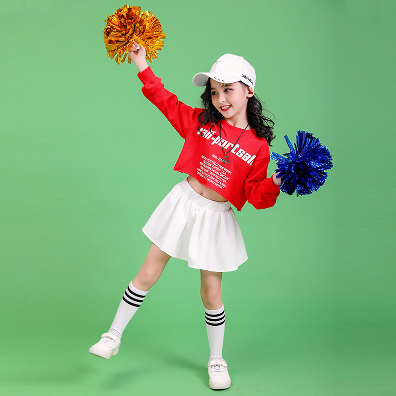Lively Girls Casual Sets Active Clothes Loose T-Shirt O-Neck Tops White Skirts underpants Childrens Cheerleaders Team Clothing