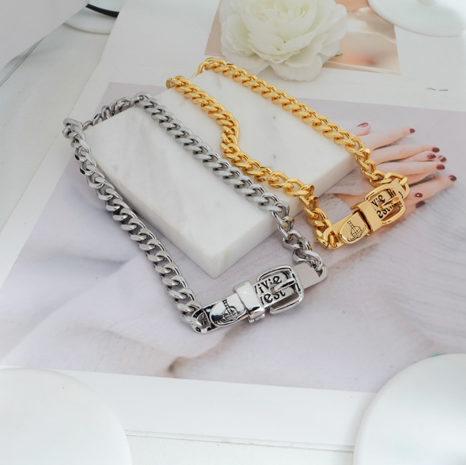 Designer necklace Saturn belt buckle Cuban chain choker necklace personality cold ancient style thick necklace Europe United States explosive vintag