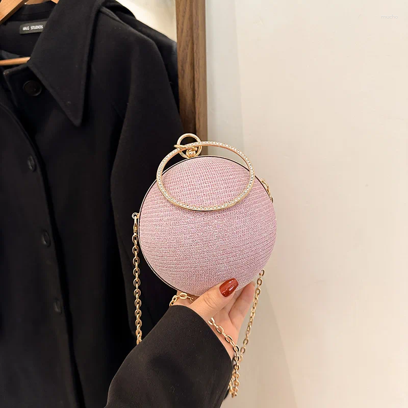 Shoulder Bags Ladies Prom Party Round Ball Clutch Evening Fashion Diamond Inlay Small Handbag For Women Wedding Chain
