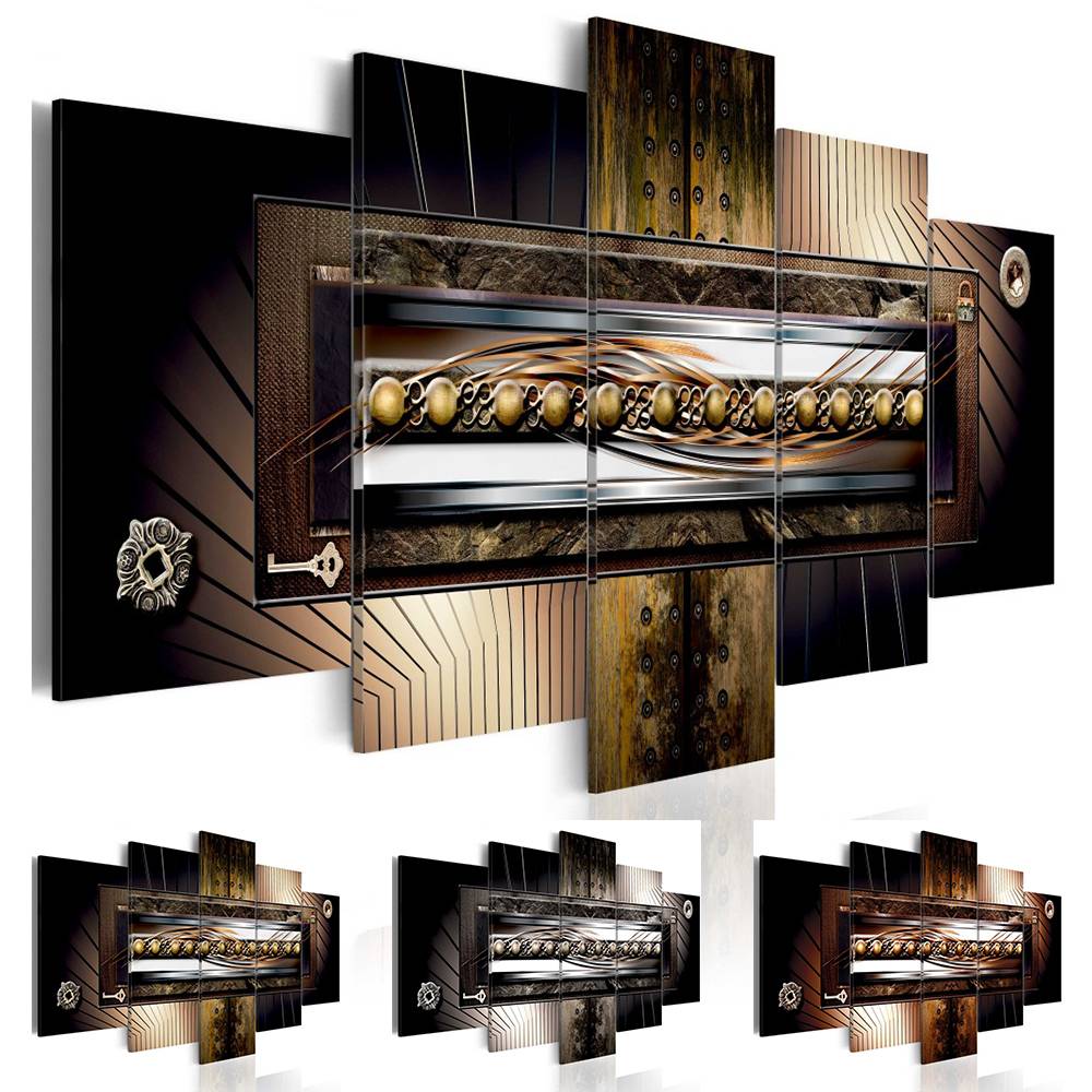 Fashion Wall Art Canvas Painting 5 Pieces Red Yellow Grey Abstract Vintage Wood Grain Modern Home Decoration,No Frame