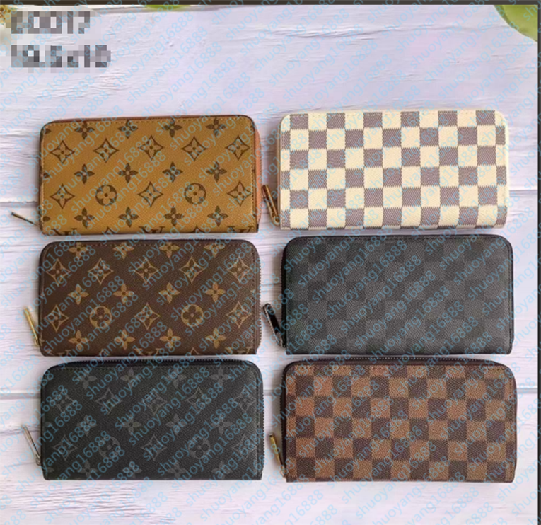 Men Designer leather High quality clip Metal buckle Wallet Lattice Folding long zipper Women Card Holder Purse