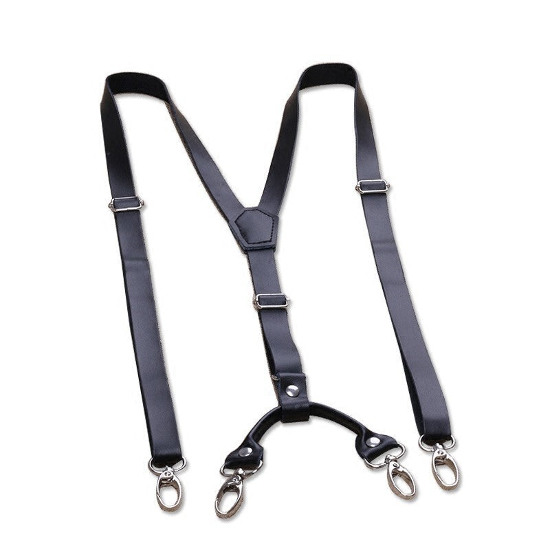 1.5cm Real Leather Mans Suspenders Fashion Hook Buckle Braces Elastic Adjustable Suspensorio Bretelles Tirantes Casual Trousers
