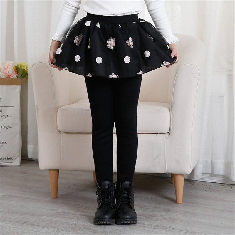 Winter Warm Girls Pants Skinny Plus Velvet thick Leggings Lace pearl Splice pantskirt 3 to 13 Years Girls Kids Elastic Trousers