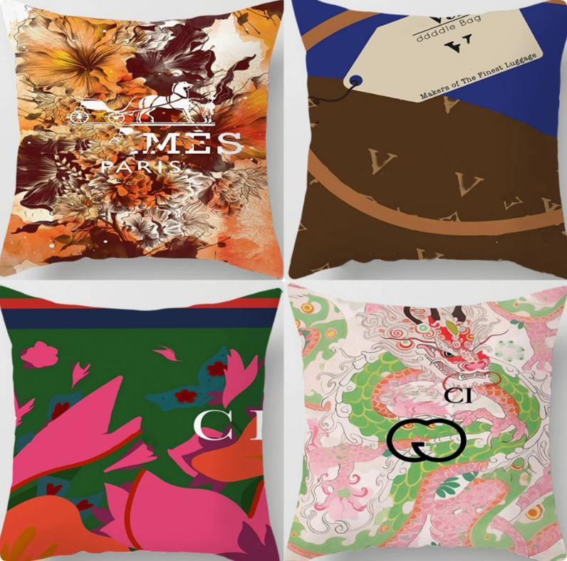 Designer Throw Pillow Classic Letter Logo Short Plush Home Pillow Cover Minimalist Sofa Decoration Cushion 45-45cm Pillow Core Detachable Pillow Cas