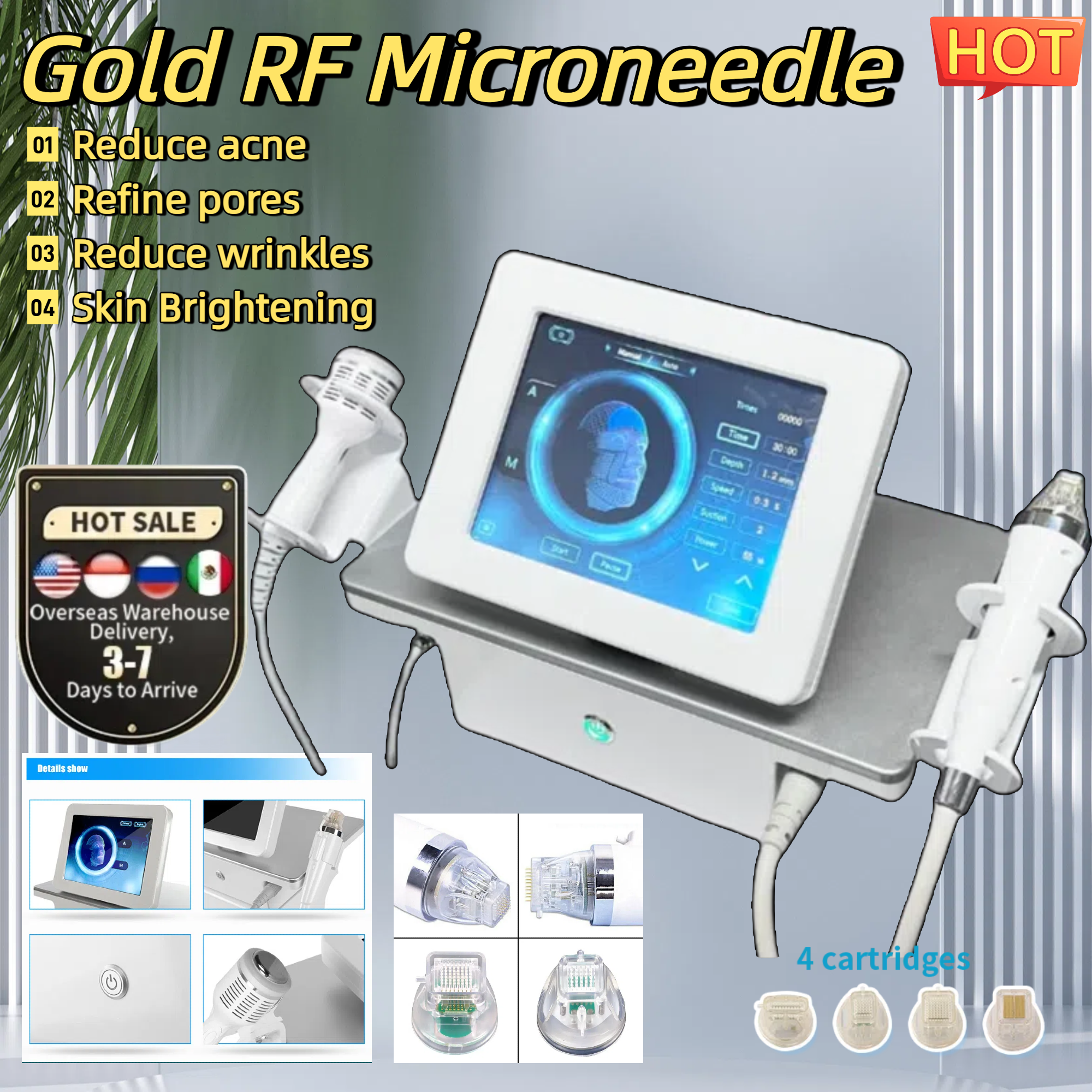 Hot Gold RF Microneedling Device For Reducing Wrinkles Skin Rejuvenation Facial Lifting And Acne Treatment Fade Dark Spots And Reduce Stretch Marks