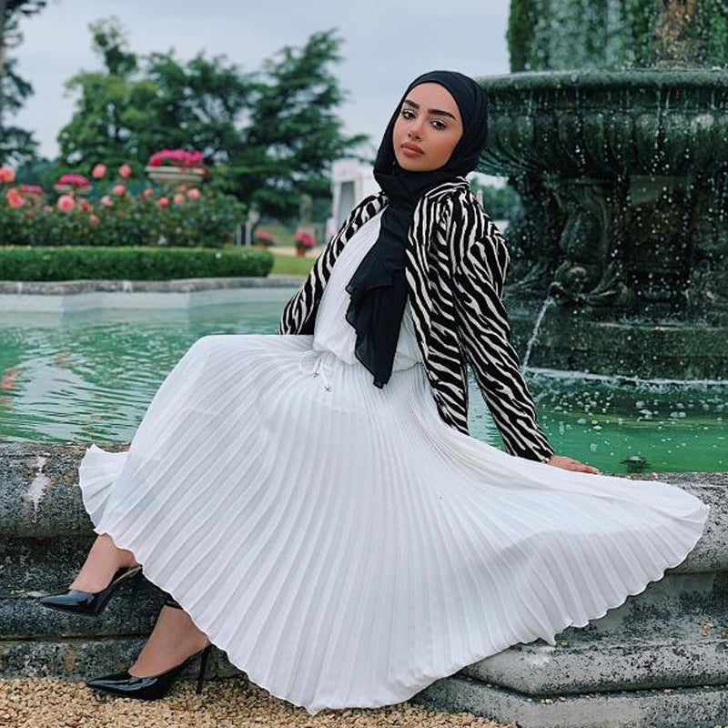 High Waist Long Pleated Skirt Abaya Muslim Women Plus Size Maxi Skirts Islamic Clothing Femme Jupe Plissee Faldas Mujer Moda