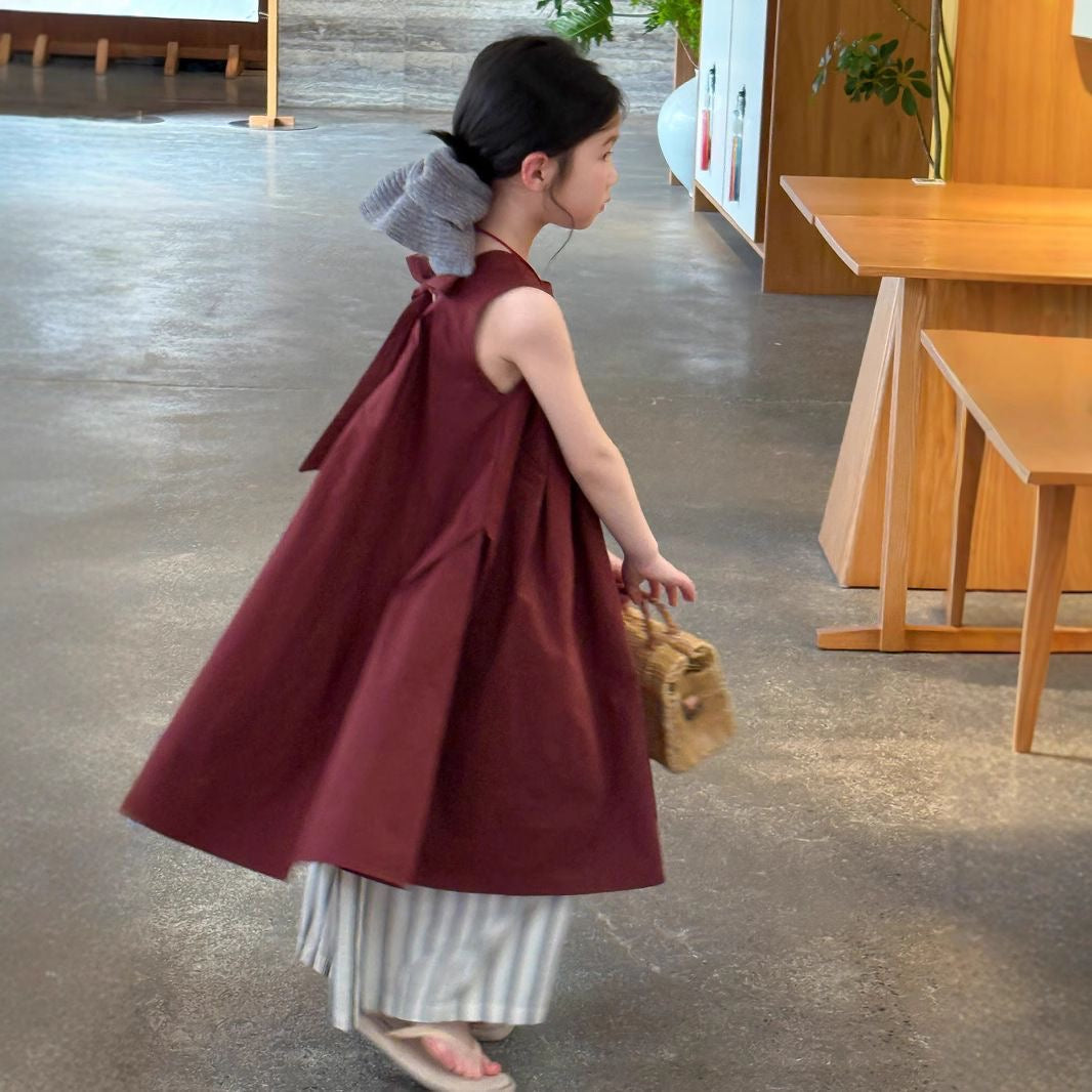 D199 Children&#039;s skirt 2025 summer baby girl Korean style solid color lace vest skirt children&#039;s casual loose dress for small and medium ch