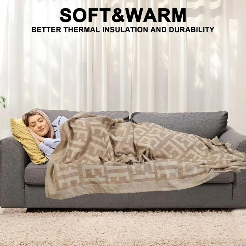 Woven Blankets Soft Cozy Lightweight Throw Blanket for Couch Bed Chairs Camping Airplane Travel