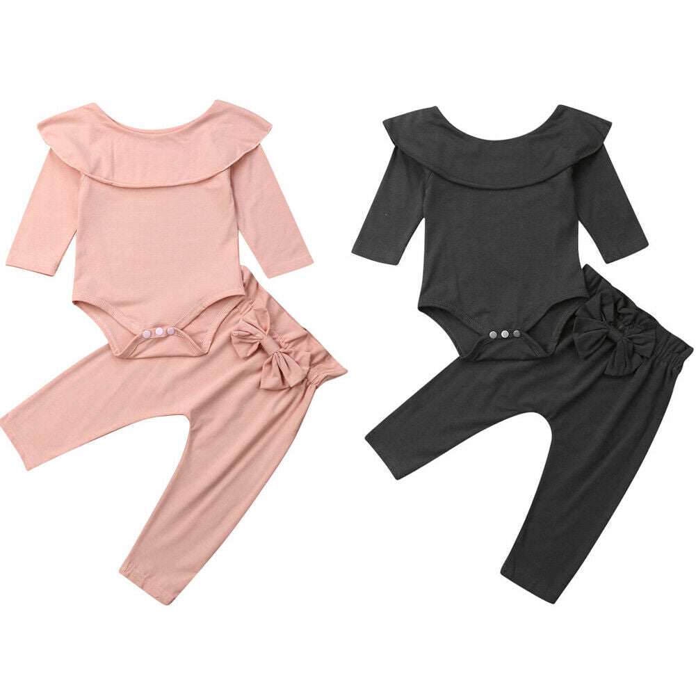 2pcs Infant Kids Boys Girl Kids Clothes Sets Solid Ruffles Long Sleeve T shirt+Pants Set Tracksuit Outfit