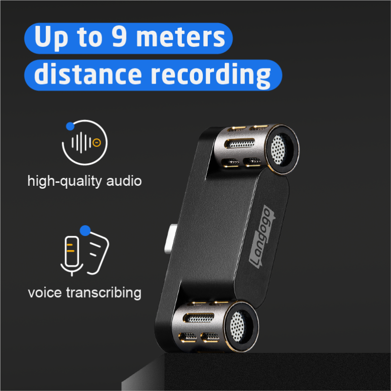 Digital Voice Recorder Langogo Mini+Notta Microphone Hidden Pointing Receive Sound Long Distances 104 Languages Transcribed