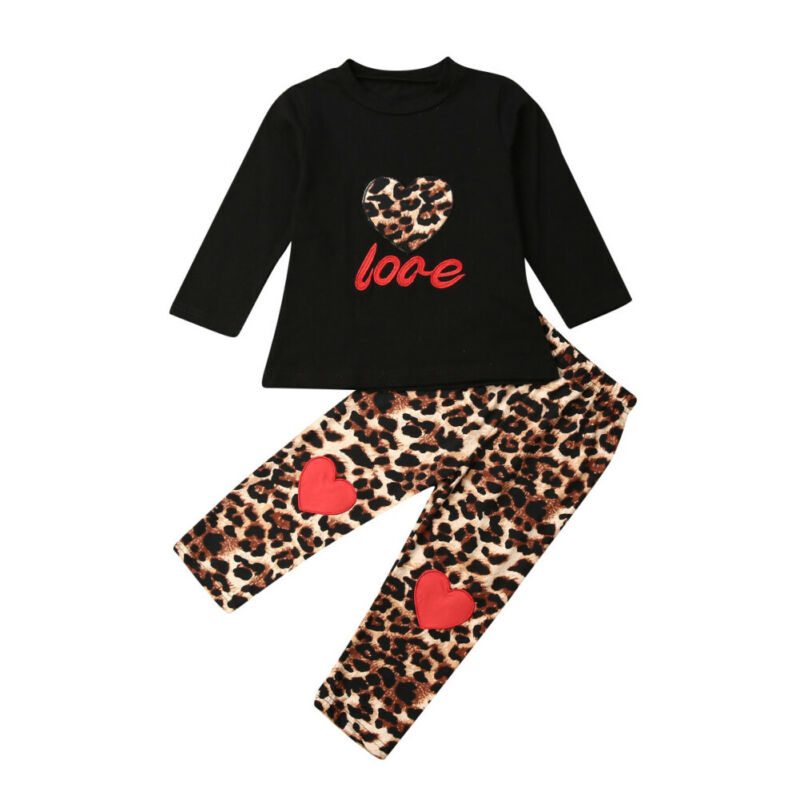 Toddler Kids Baby Girl Clothes Sets Print Long Sleeve Tops+Leopard Leggings Pants Outfits 1-6Y Autumn Clothes
