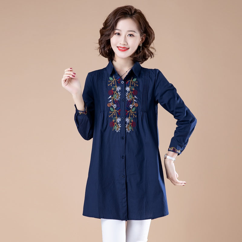 Vintage Women Shirts Cotton Linen Stand Long Sleeve Button Blouses 2021 Spring New Chinese Style Top Solid Color Shirt 11559