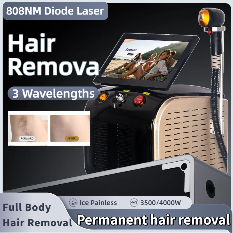 808 Diode Laser Hair Removal Machine Three Wavelength 808nm 755nm 1064nm Painless Permanent Hair Removal Portable Skin-smoothing Two-in-One