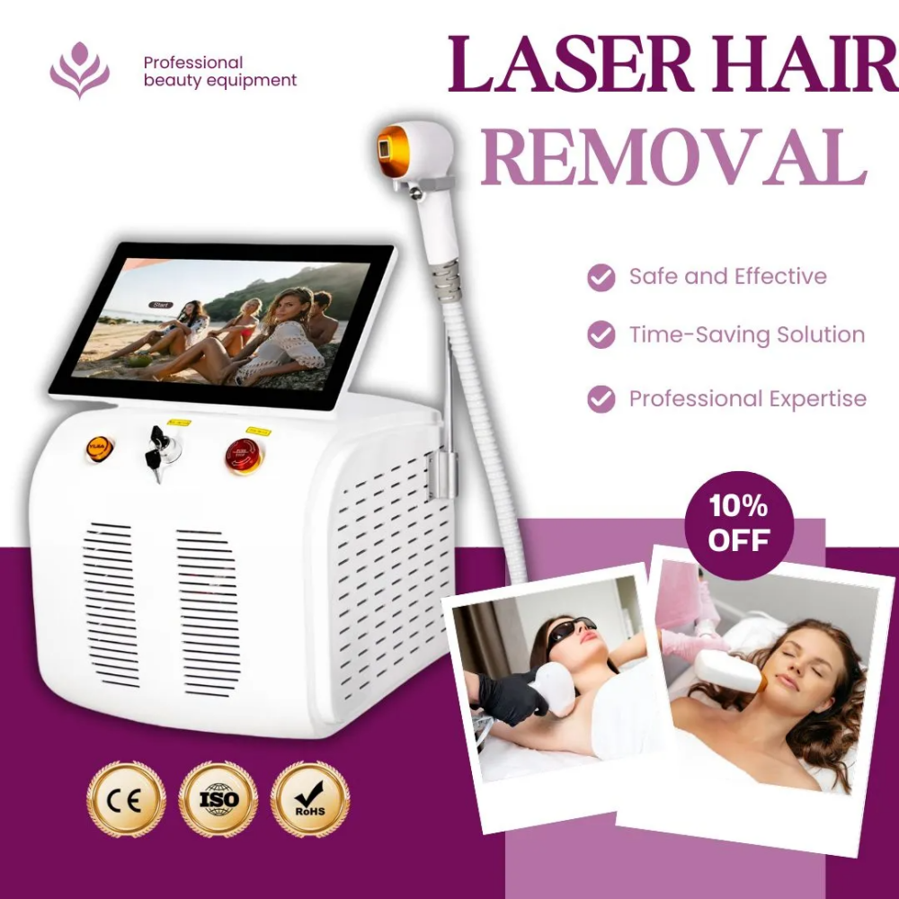 Professional Diode Hair Removal Machine Painless Permanent Hair Hair Removal Laser 755nm 808nm 1064nm Equipment
