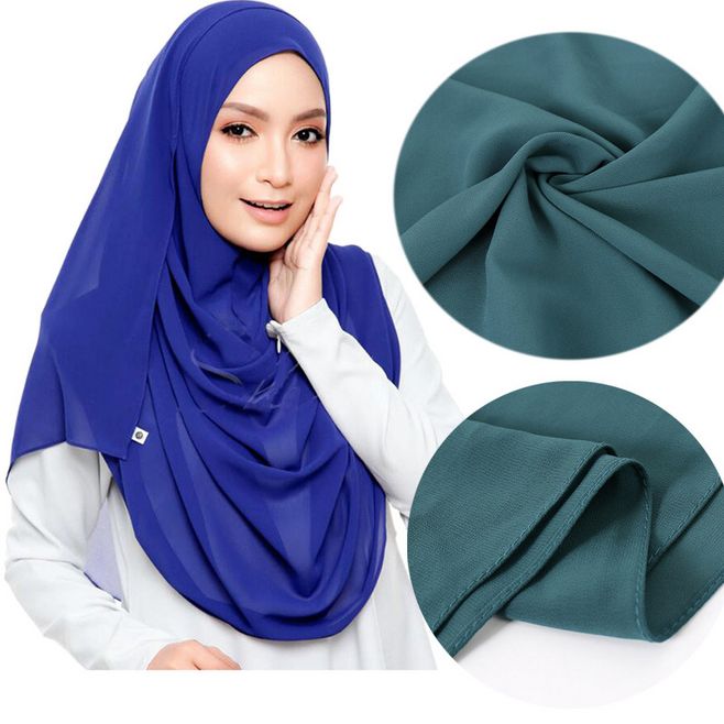 1pc Premium Malaysian Hijab Plain Bubble Chiffon Muslim Scarves Women Solid Turban Shawl Fashion Wrap Headband 180x75cm