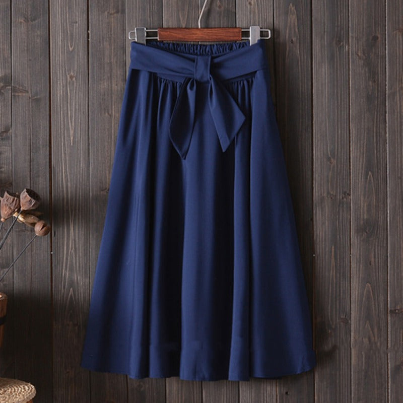 Blackday Hot Elegant Women Skirt High Waist Pleated Knee Length Skirt Vintage A Line Big Bow Skirts New