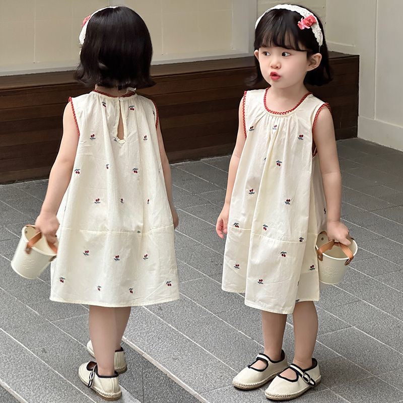 D40 Girls dress 2025 summer new style baby girl fashionable embroidered sling children&#039;s sleeveless lace skirt trend