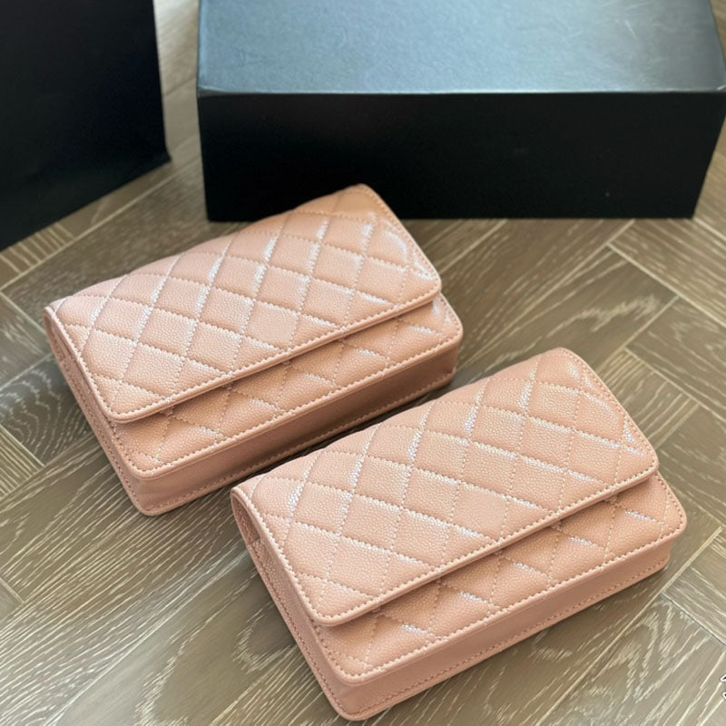 Ladies Designer Wallet Caviar Leather Mini Flap Bag Gold-Silver Metal Hardware Woven Chain 20x13cm Diamond Lattice Card Holders Shoulder Clutch Hand