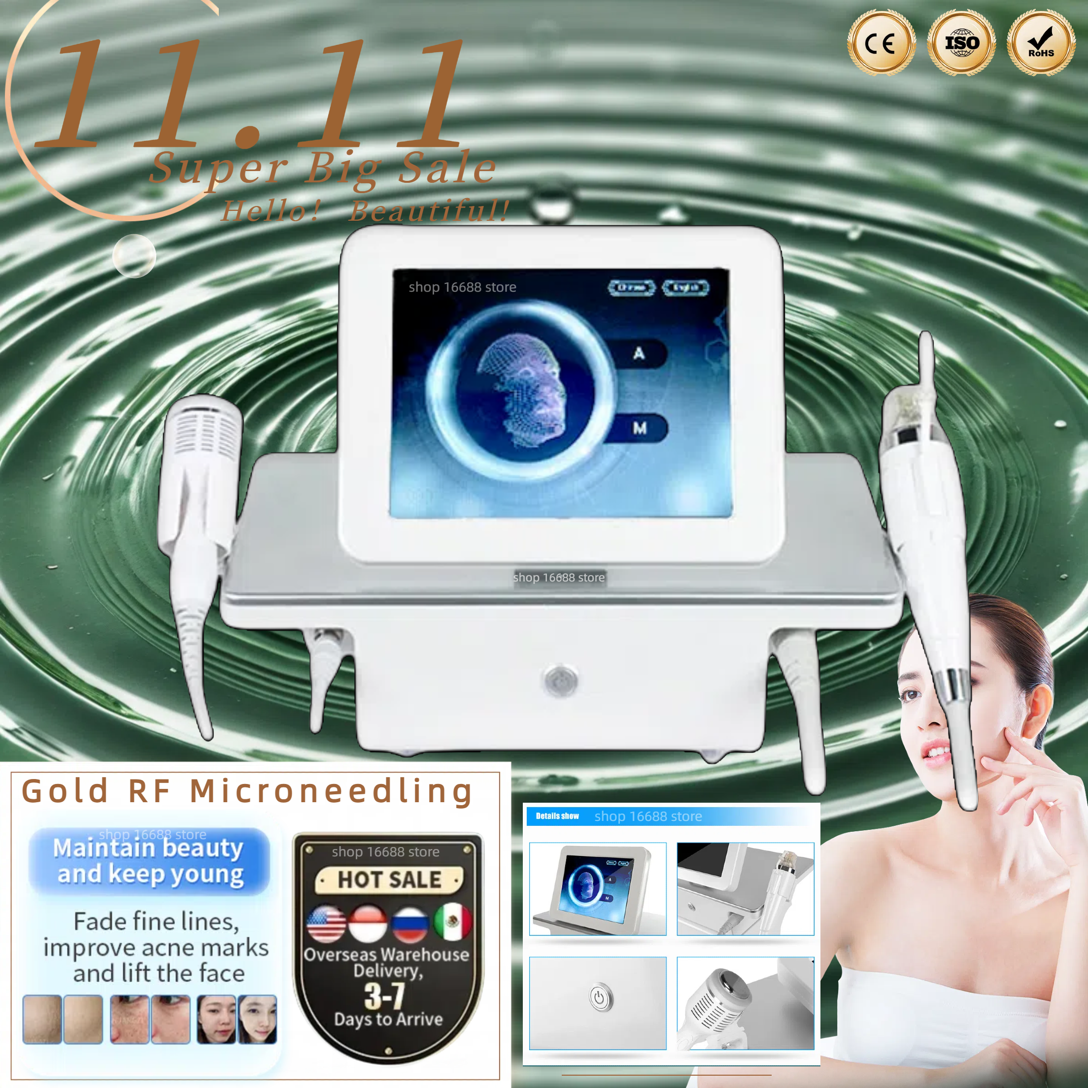 Golden RF Microneedling Acne Treatment Whitening Anti-aging Wrinkle Removal Beauty Device Advanced RF Micro Needles Tool For Treating Age Spots And