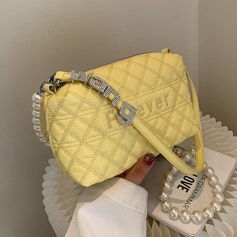 Pearl chain women Shoulder bags small Diamond Grain Design Female handbag 2021 PU Leather Embroidery Crossbody Bags white L003