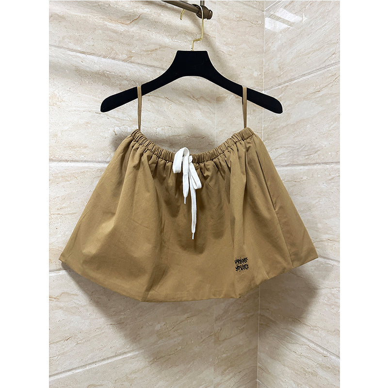2025 Skirts Designer Summer Women Solid Colour Letter Embroidery Mini A-line Drawstring Skirts Ladies High Waist Skirt Street Wear New