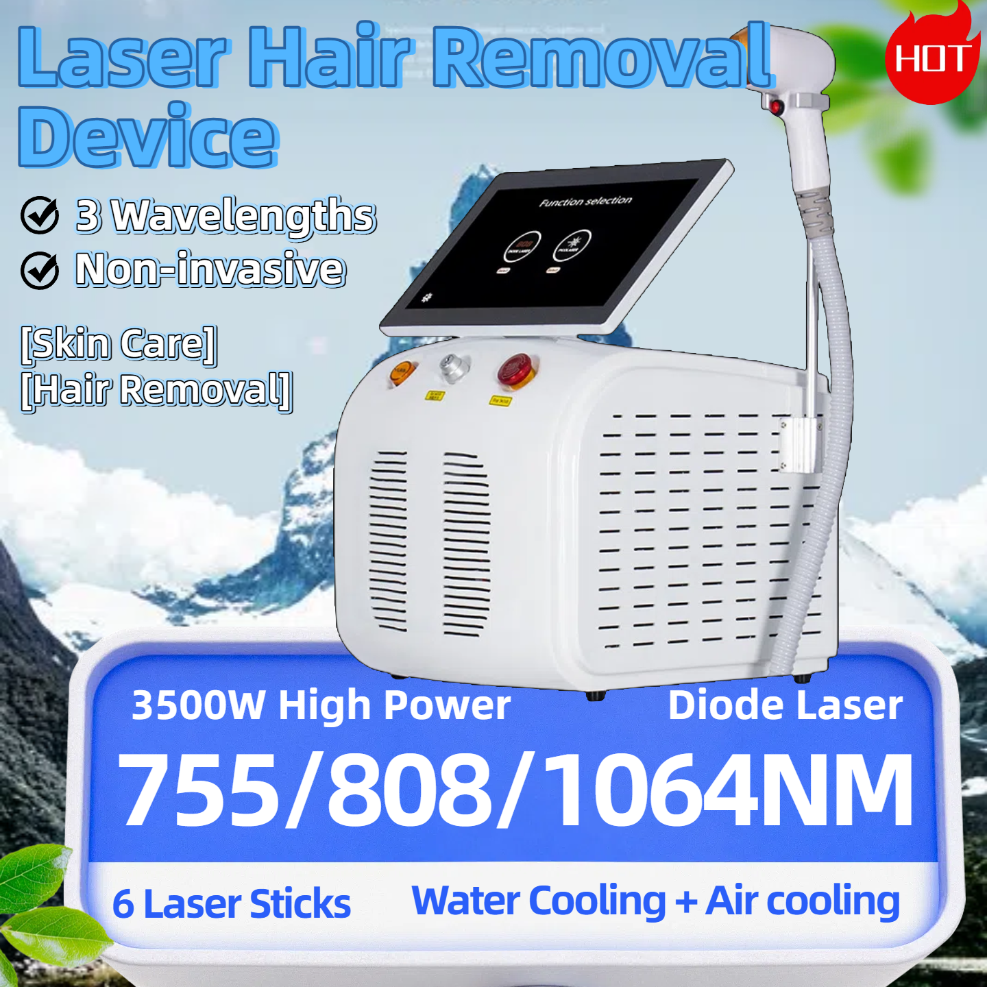 Diode Laser755 808 1064nm Multi Wavelengths Hair Removal Machine Cooling Head Painless Laser Epilator Face Body Hair Removal 755nm 808nm 1064nm Salo
