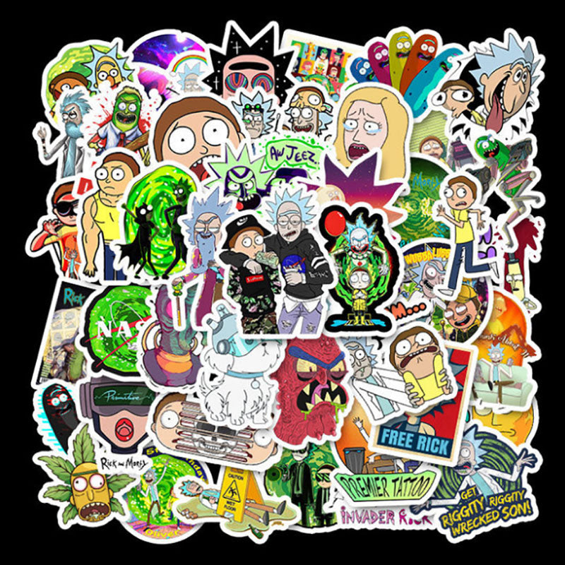 50pcs Morty Graffiti Waterproof Skateboard Travel Suitcase Phone Laptop Luggage Stickers Cute Kids Girl Toys