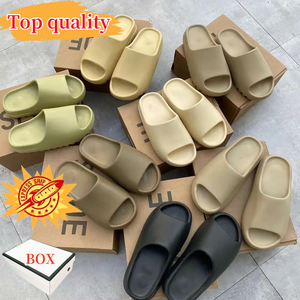 With box Designer Men Women Slides Slippers Sandals Onyx Salt Slate Grey Granite Glow Green Sand Bone Azure Resin Slide Slipper Mens Womens Shoes Su