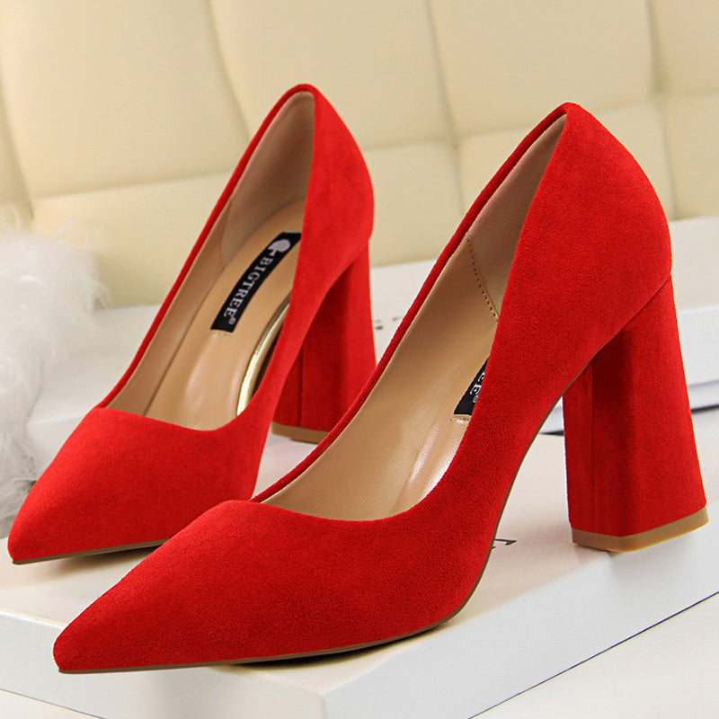 BIGTREE Shoes Thick Heel Woman Pumps Suede Women Heels Office Shoes Pointed Toe High Heels Wedding Shoes Female Heel L003