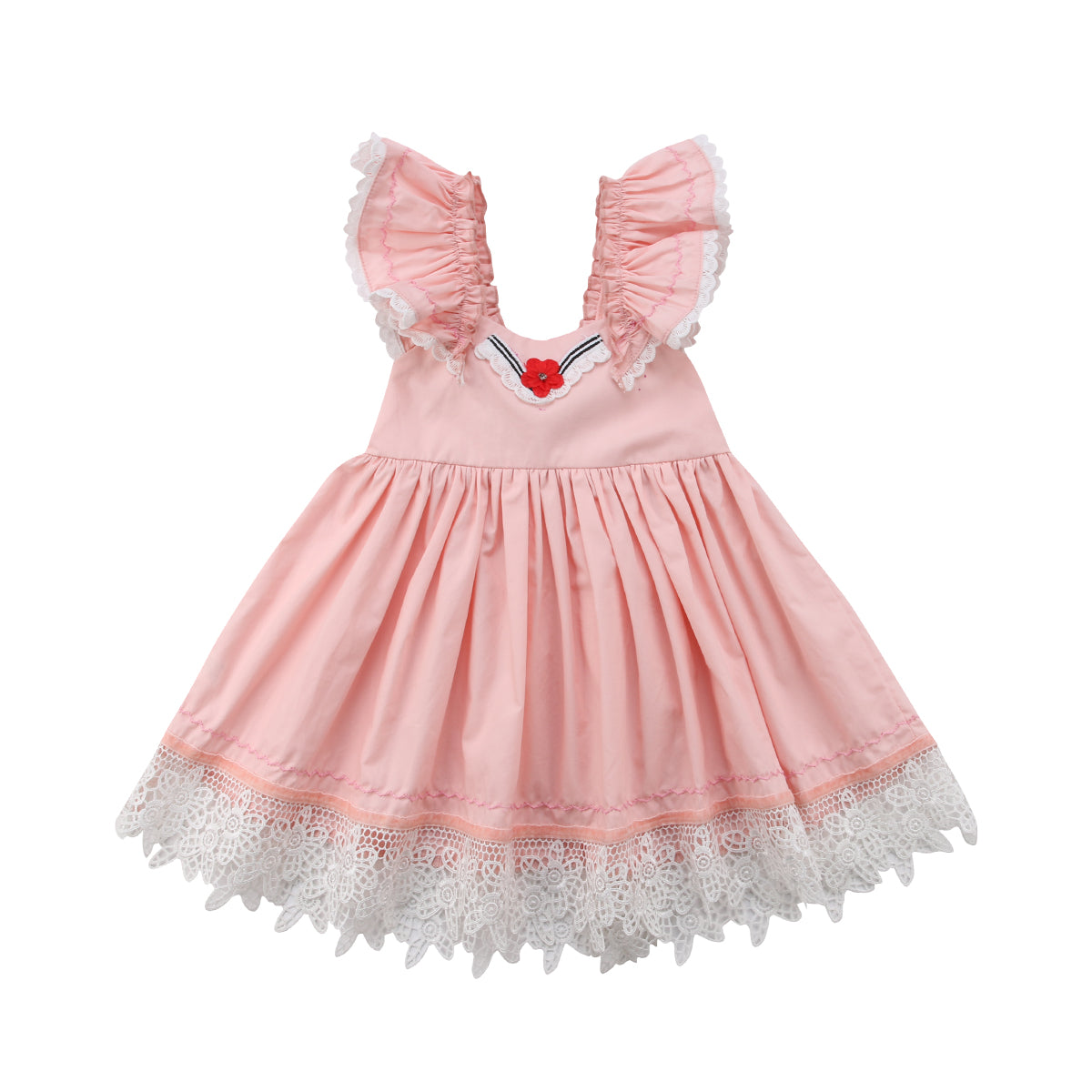 New Toddler Infant Kid Girl Lace Flower Casual Dress Princess Pageant Party Clothing Ruffled Lace Dress 2-7T