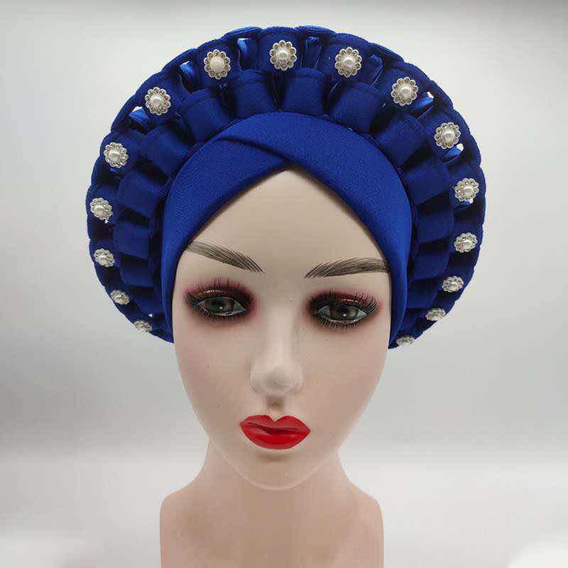 2020 New African Auto Gele Aso Oke Headties Muslim Turban Caps Nigerian Wedding Gele Ready to Wear Autogele head wraps