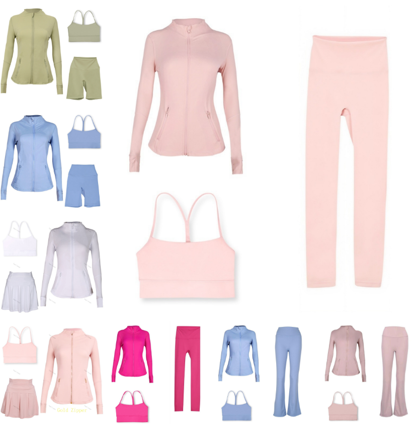 Womens 3 piece Yoga set gold zipper Gym set breathe Quick Dry high-waisted flare leggings shorts skirts Fitness Sportswear For Lady Gym Suit Workout