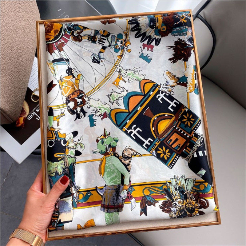 Scarves Womens Fashionable Sunscreen All-Match Spring and Autumn Winter Mulberry Silk 90 Large Kerchief Scarf No. 3