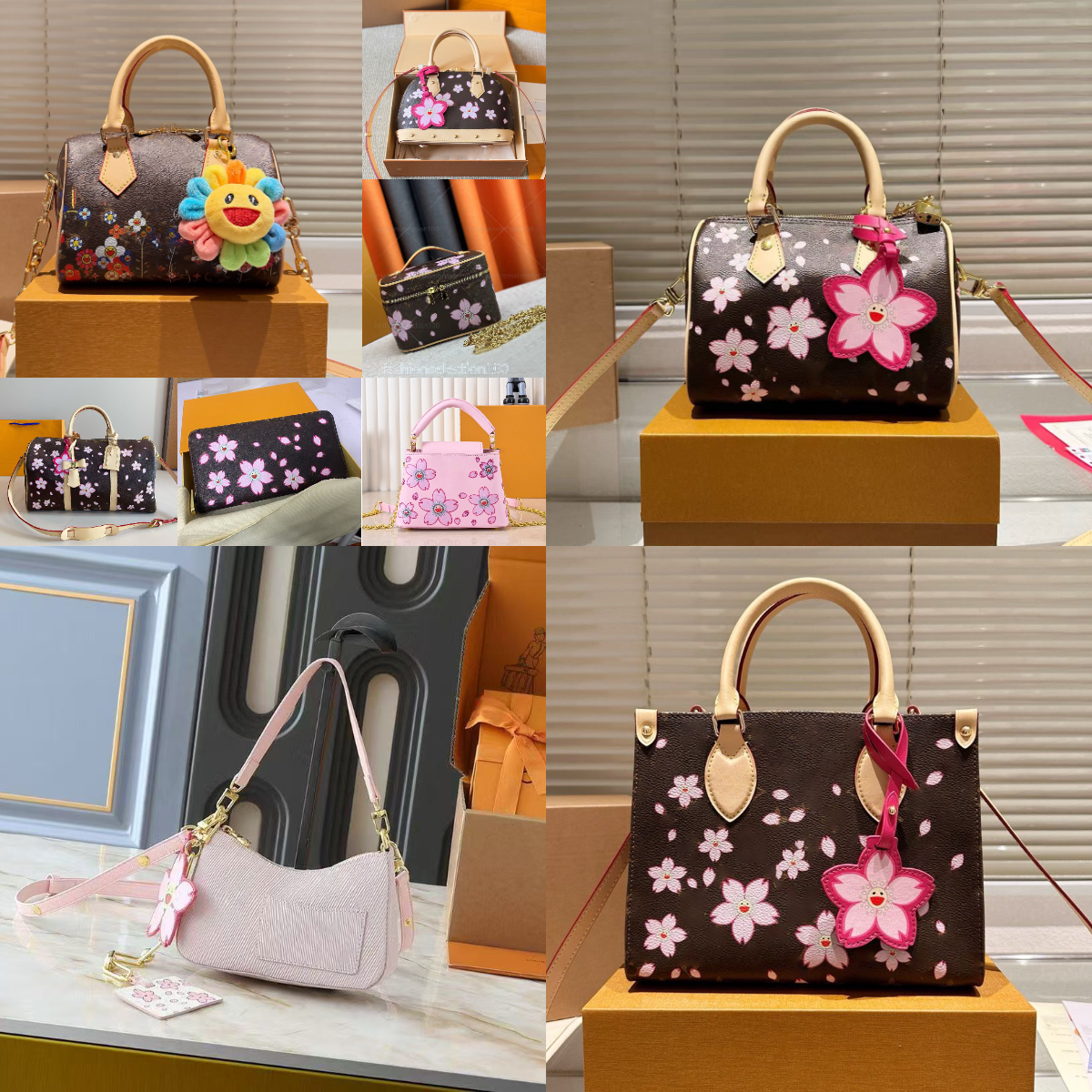 Womens tote bag cherry blossom designer bag small cherry flower genuine leathercrossbody shoulder Bag luxury brown women Handbag fashion purse