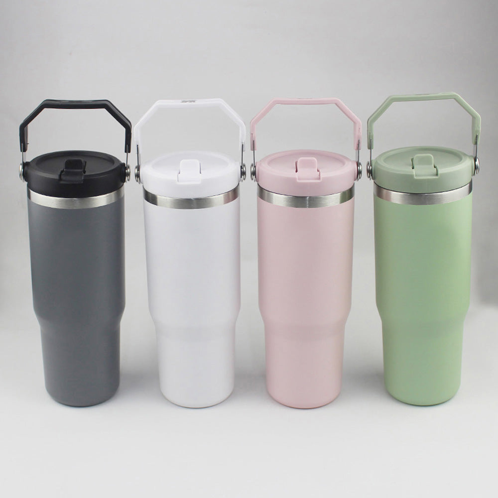 30oz Tumbler With handheld Straw Lids Leopard Stainless Steel Coffee Termos Car Vacuum Cup 30 oz Water Bottles for Water Cold Warm With Box